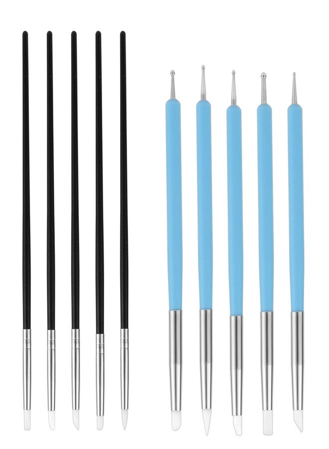 NQEUEPN Clay Sculpting Tools Set, 10pcs Silicone Sculpting Tools Paint Brush Clay Sculpting Modeling Dotting Tool Set for Nail Pottery Clay Making DIY Handicraft Art Supplies(Blue, Black) - Image 1