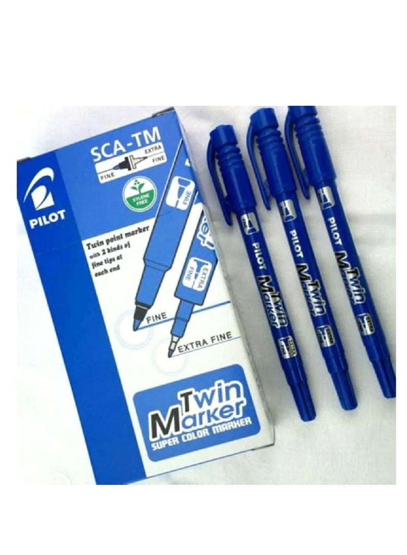 Pilot Twin Point Marker Double Sided Fine Blue Pack of 12 Pieces - Image 1