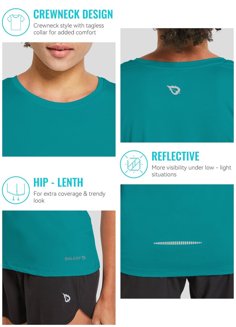 baleaf Women's Short Sleeve Running Workout Shirts Athletic Tops Lightweight Quick Dry Training Yoga Crewneck Teal M - Image 5