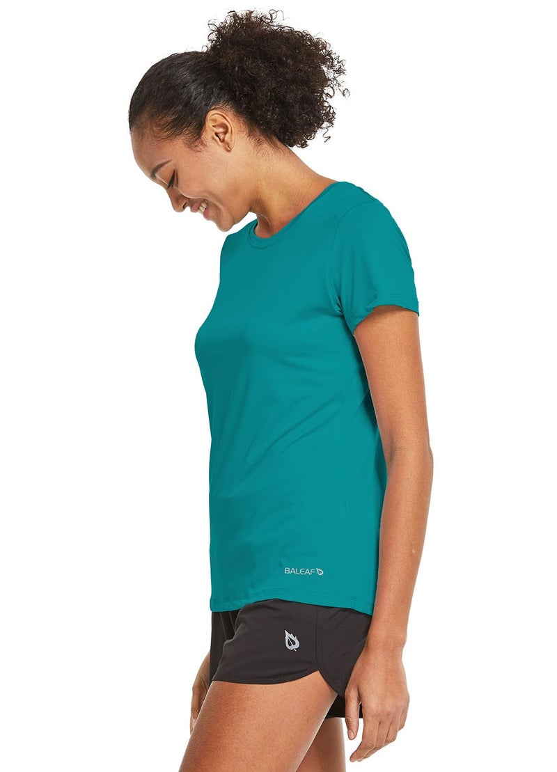 baleaf Women's Short Sleeve Running Workout Shirts Athletic Tops Lightweight Quick Dry Training Yoga Crewneck Teal M - Image 3