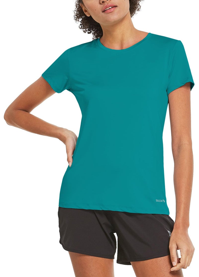 baleaf Women's Short Sleeve Running Workout Shirts Athletic Tops Lightweight Quick Dry Training Yoga Crewneck Teal M - Image 2