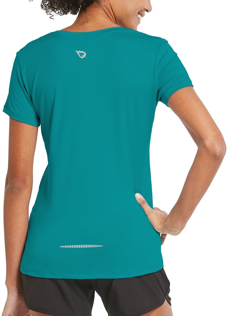 baleaf Women's Short Sleeve Running Workout Shirts Athletic Tops Lightweight Quick Dry Training Yoga Crewneck Teal M - Image 1