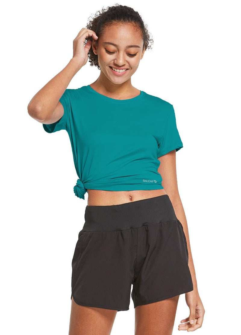 baleaf Women's Short Sleeve Running Workout Shirts Athletic Tops Lightweight Quick Dry Training Yoga Crewneck Teal M - Image 4