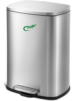 CROCODILE تمساح Stainless Steel Trash Can, Soft-Close Lid & Durable Foot Pedal, Smudge-Resistant Dustbin, 12 Liter/3.1 Gallon Capacity, 2 Years Warranty