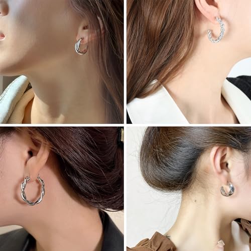 IFKM Silver Jewelry Set For Women, 14k Gold Plated Multi Layer Necklaces Bracelets Stackable Knuckle Rings Hoop Earrings set, Trendy Elegance Charms Non Tarnish Minimalist Textured Boho Jewelry Gift - Image 4