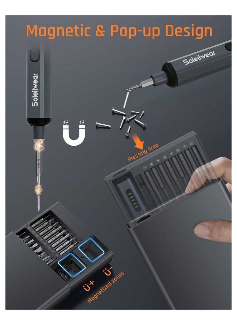Soleil - Soleilwear Electric Screwdriver Set 70-in-1 | Precision Cordless Screwdriver with 64 S2-Steel Bits | 5 Torque Settings | 4 LED Lights | Rechargeable Repair Tool Kit for Phone, Camera, Laptop - Image 1
