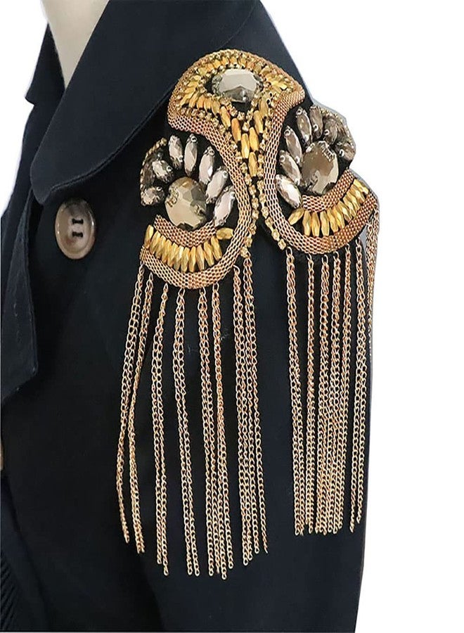 Zthread Beads Chain Taseel Shoulder Epaulettes Crystal Shoulder Brooch Badge Pin for Women Men Gold - Image 2