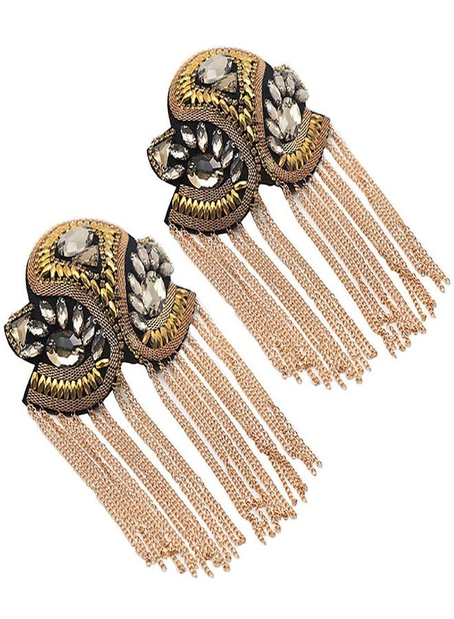 Zthread Beads Chain Taseel Shoulder Epaulettes Crystal Shoulder Brooch Badge Pin for Women Men Gold - Image 1