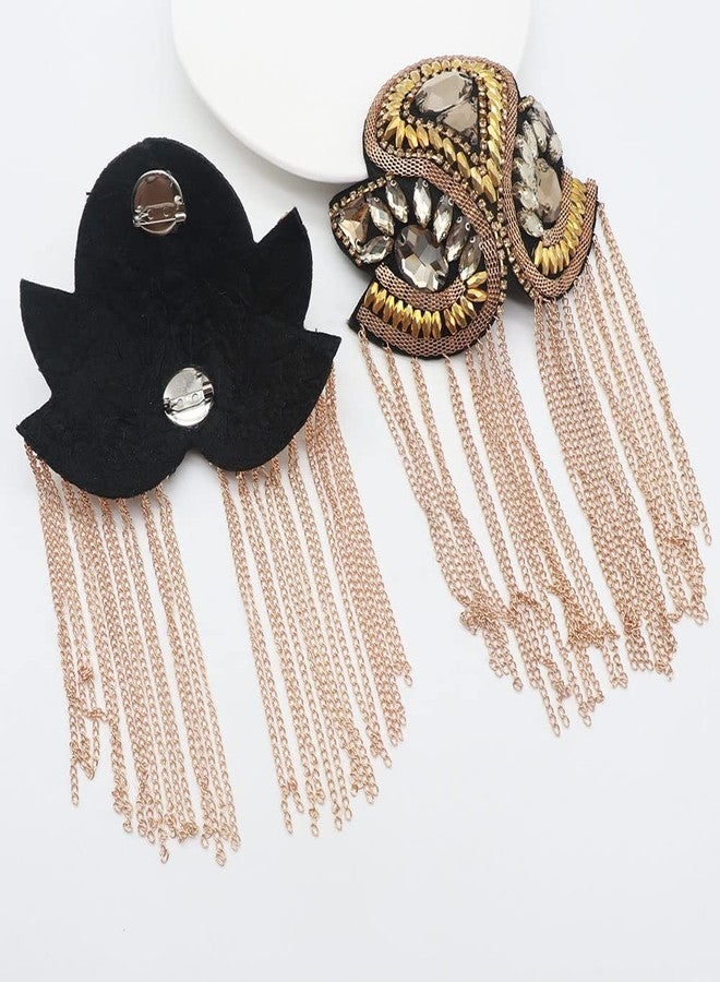 Zthread Beads Chain Taseel Shoulder Epaulettes Crystal Shoulder Brooch Badge Pin for Women Men Gold - Image 4