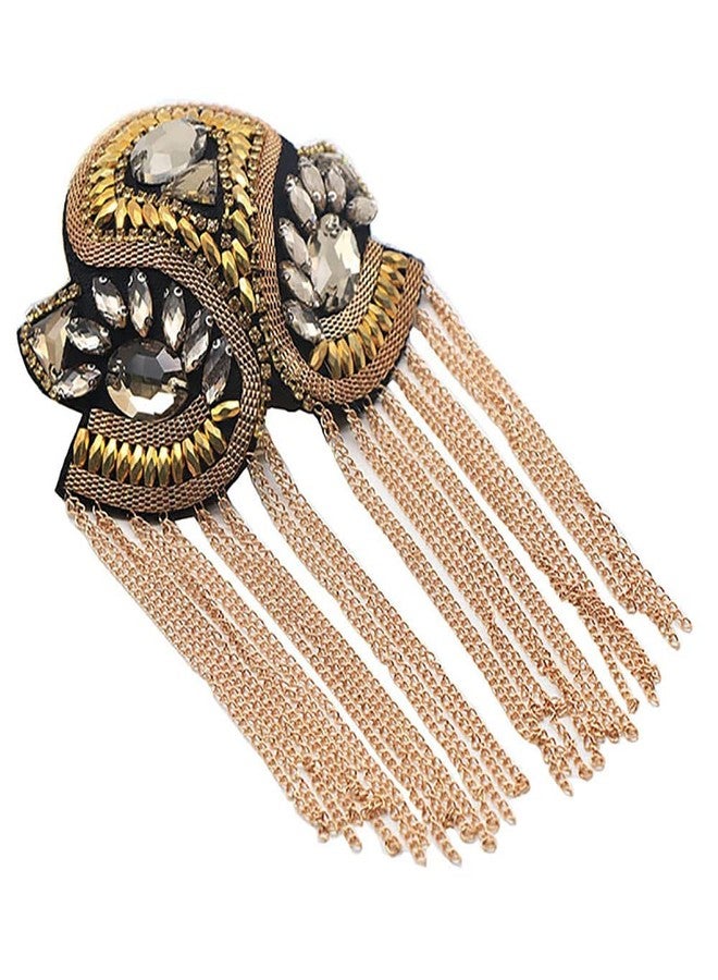 Zthread Beads Chain Taseel Shoulder Epaulettes Crystal Shoulder Brooch Badge Pin for Women Men Gold - Image 3