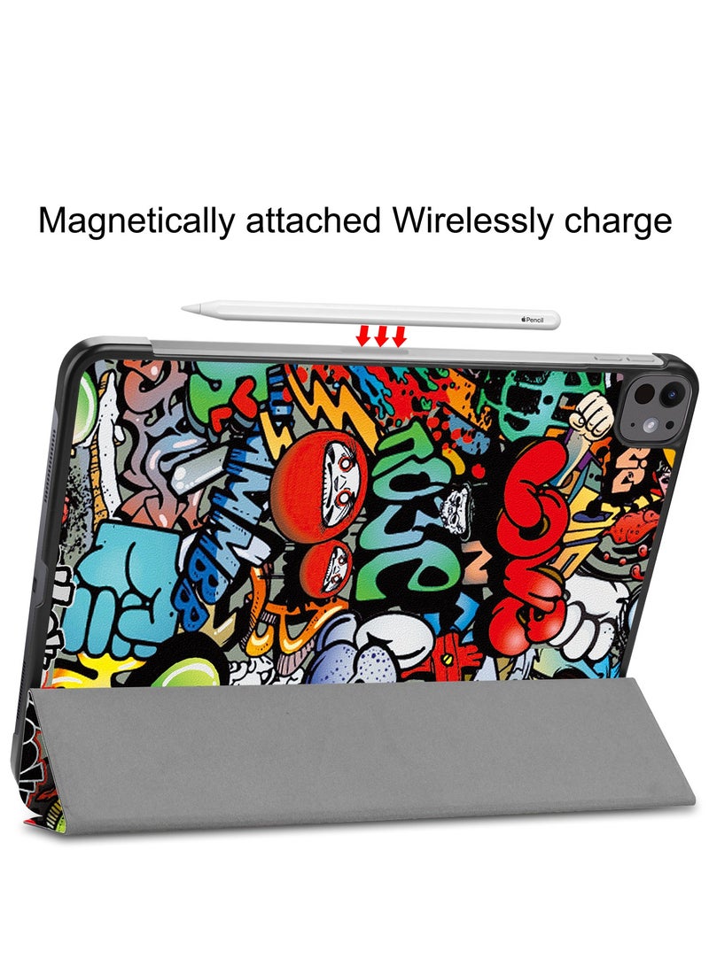 Case for IPad Pro 13 Inch (M4) 2024 Released Slim Stand Hard Back Shell Protective Smart Cover with Auto Sleep Wake Feature for IPad Pro 13 Inch Tablet (Graffiti) - Image 5