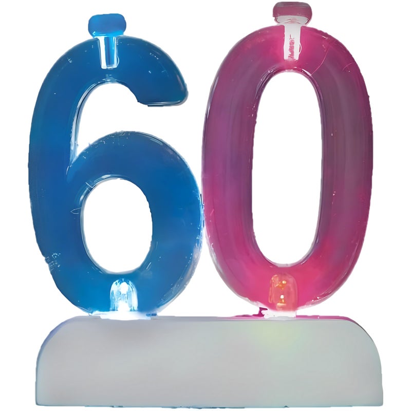 Unique Flashing Number 60 Holder Candles Multicolor