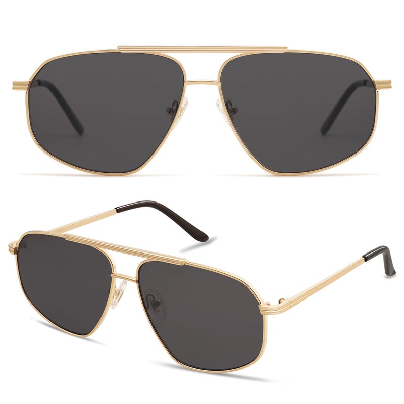 SOJOS Retro Hexagon Aviator Sunglasses for Women Men Trendy Vintage UV400 Protection Shades SJ1200, Gold/Grey - Image 2