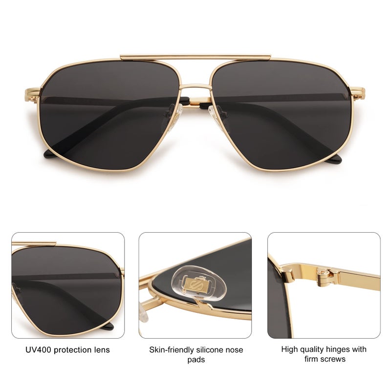 SOJOS Retro Hexagon Aviator Sunglasses for Women Men Trendy Vintage UV400 Protection Shades SJ1200, Gold/Grey - Image 5