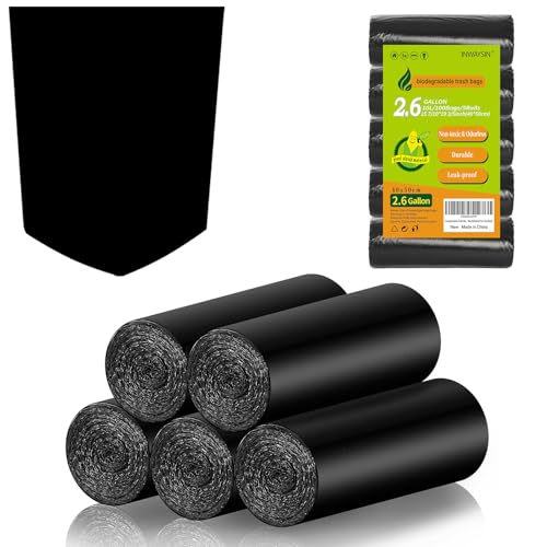 Inwaysin 2.6 Gallon Trash Bag Biodegradable Black - Small Garbage Bags 2-3 Gallon For Bathroom Can Unscented Compostable 100 Count Mini Tiny Kitchen Office Car Waste Basket Liners Strong Thick Bulk Inwaysin - Image 1