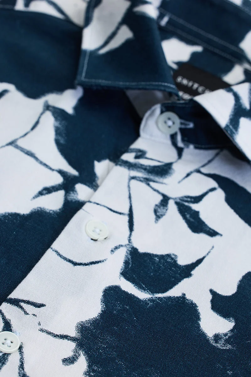 سنيتش Navy Abstract Long Sleeve Slim Fit Casual Shirt