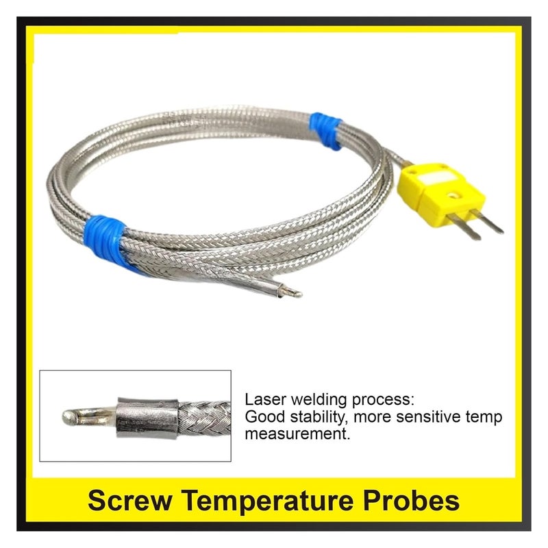 Thermocouple Probe Screw Temperature Probes K Type thermocouple Sensor M6 Threaded Stainless Steel high Temp Shielded Cable 1000°C(K-2m-Thin-sheet) - Image 4