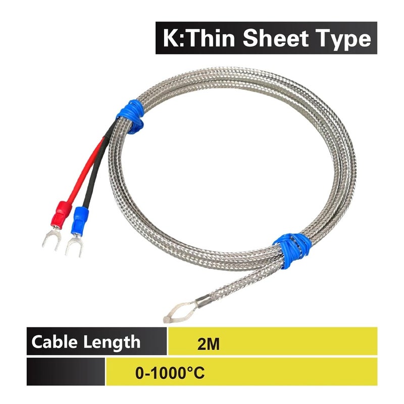 Thermocouple Probe Screw Temperature Probes K Type thermocouple Sensor M6 Threaded Stainless Steel high Temp Shielded Cable 1000°C(K-2m-Thin-sheet) - Image 2