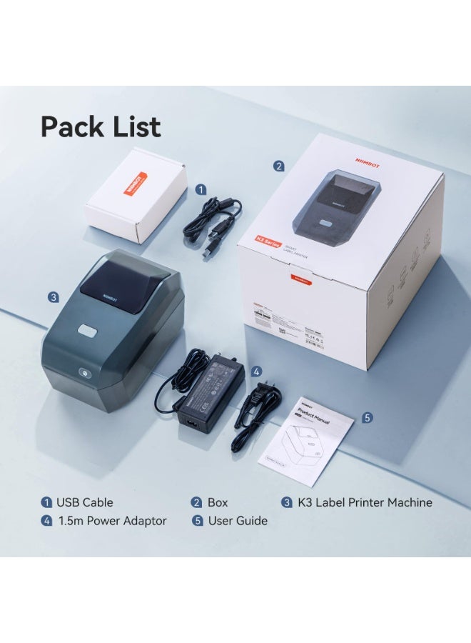 NIIMBOT K3 Label Printer, 3 Inch Desktop Label Maker with High-Speed, Bluetooth and USB Connection, Support Smartphone & PC, Thermal Label Maker for Small Business and Home Office - Image 2