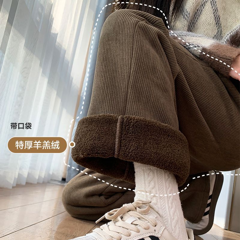 Lamb Fleece Wide Leg Pants Corduroy High Waist Dosing Loose Casual Fleece-Lined Thickened Straight Leg Pants For Children - Image 3