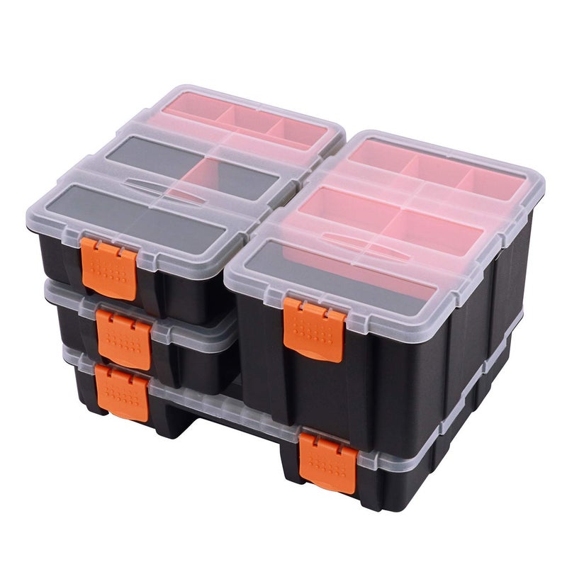 TORIOX TORIOX Hardware Parts Organizers 4 Piece Versatile And Durable Storage Toolbox for Bolts Screws Nails Nuts and Small Hardware BlackOrange  - Image 1