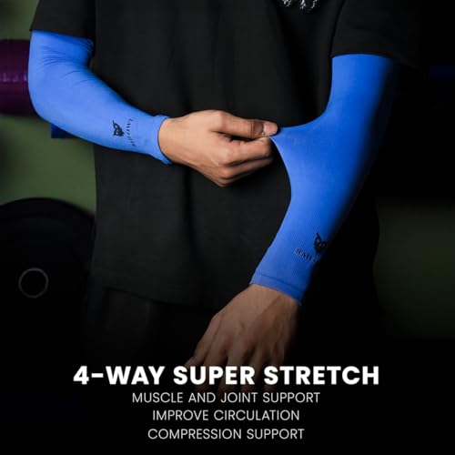 Badowl Powerflex Gym Sleeves – Unisex Compression Workout Arm Sleeves for Running, Cycling, Gym & Outdoor Sports – UV Protection, Breathable, Stretchable (Blue) - Image 2