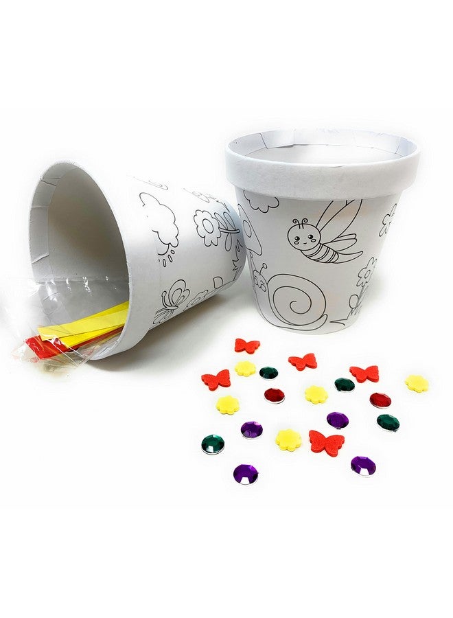 Funiverse Deluxe Classroom Bulk 12 Pack of Decorate Your Own DIY Cardstock Craft Flower Pots with Hundreds of Foam Flowers and Bugs, and Acrylic Gems and Jewels - Image 1