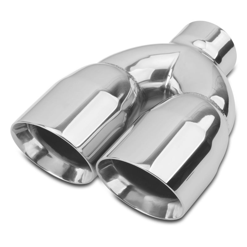 Vurkcy 25 inch Exhaust Y Pipe 25 Single to 35 Dual Double Wall Stainless Steel Exhaust Adapter Connector 95 Overall Length Universal 2 12 Inch Y Polished Tail Pipe Weldon Silvery