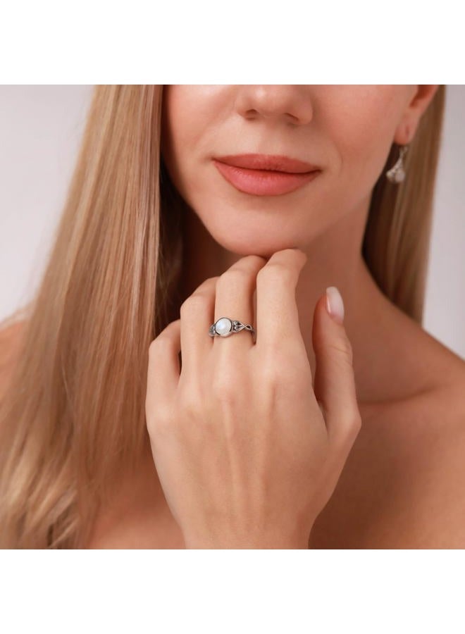 Silvershake 7mm Natural Moonstone 925 Sterling Silver Victorian Style Solitaire Ring Size 7 - Image 2