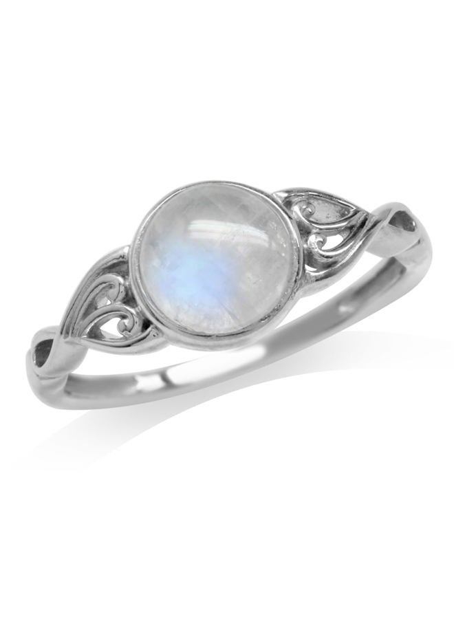 Silvershake 7mm Natural Moonstone 925 Sterling Silver Victorian Style Solitaire Ring Size 7 - Image 1