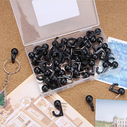 Yalis 50 Pcs Black Push Pin Hooks, Cork Board Pin-Hooks Decorative Thumb Tacks Hook for Photo Wall, Bulletin Board, Home Wall, Home Office School Pinning and Hanging - Image 3
