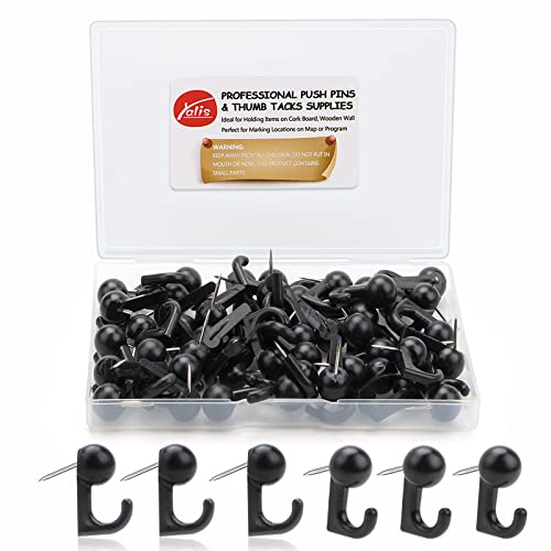 Yalis 50 Pcs Black Push Pin Hooks, Cork Board Pin-Hooks Decorative Thumb Tacks Hook for Photo Wall, Bulletin Board, Home Wall, Home Office School Pinning and Hanging - Image 1