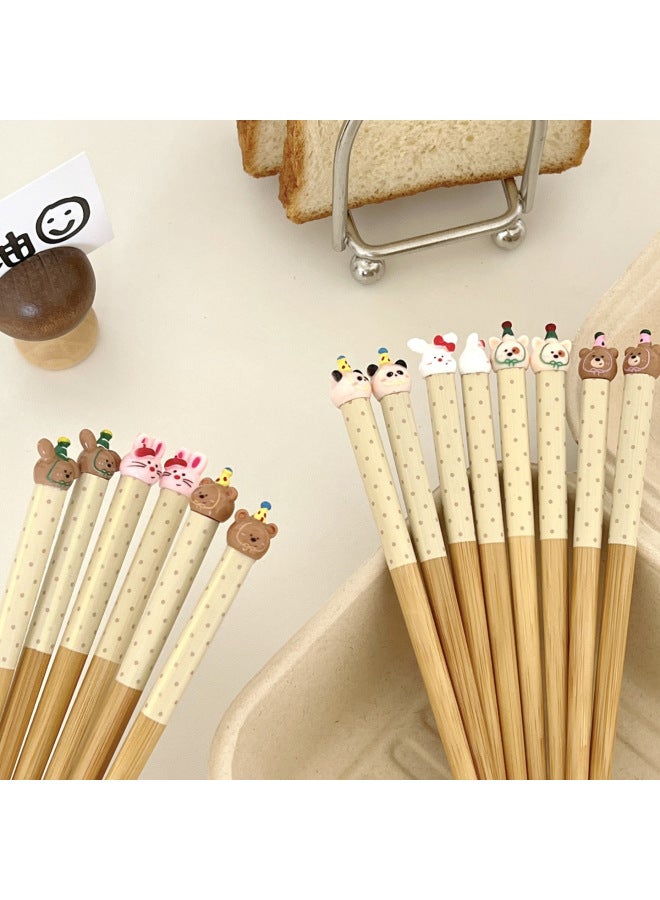 Price Control 14.9! Cartoon Animal Bamboo Chopsticks Gift Small Red Book Explosions Gift Wholesale-Color:Black-eared Blue Hat Dog-high Quality Gift Box Chopsticks-Specifications:23.5cm (adult Chopsticks)  - Image 3