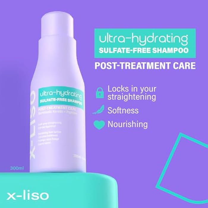 X-LISO شامبو مرطب فائق خالي من الكبريتات والملح – مرطب، شامبو للشعر المعالج بالألوان، رعاية نباتية بعد العلاج للشعر المستقيم والمعالج بالكيراتين وصيغة مضادة للتجاعيد - Image 2