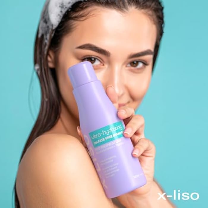X-LISO شامبو مرطب فائق خالي من الكبريتات والملح – مرطب، شامبو للشعر المعالج بالألوان، رعاية نباتية بعد العلاج للشعر المستقيم والمعالج بالكيراتين وصيغة مضادة للتجاعيد - Image 5