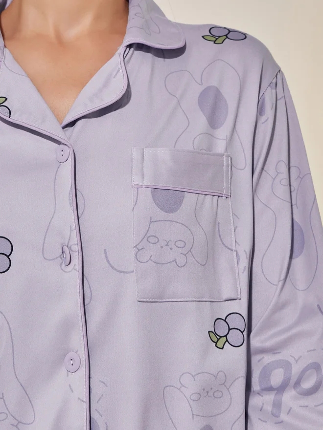 Styli Styli Fruit Printed Long Sleeve Shirt and Pyjama Set