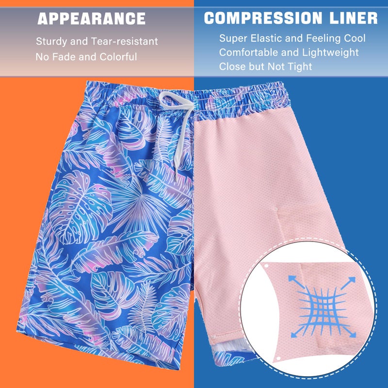 swimsobo Boys Swim Trunks Size 14-16 Years Kids with Compression Liner Swimming Shorts Swimsuits Blue Hawaiian Kids Boardshorts - Image 4
