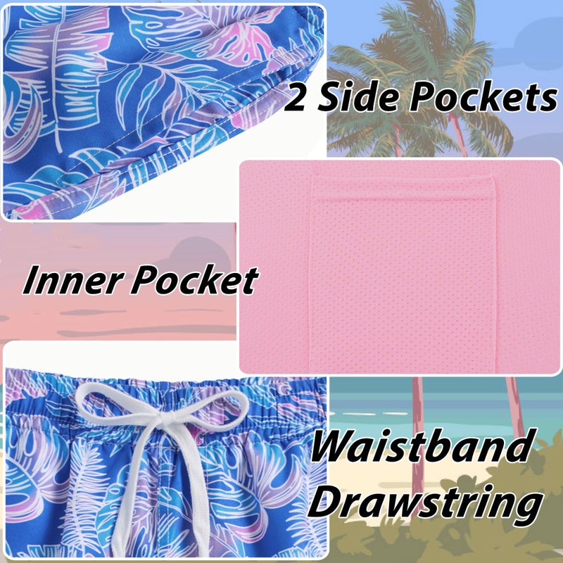 swimsobo Boys Swim Trunks Size 14-16 Years Kids with Compression Liner Swimming Shorts Swimsuits Blue Hawaiian Kids Boardshorts - Image 3
