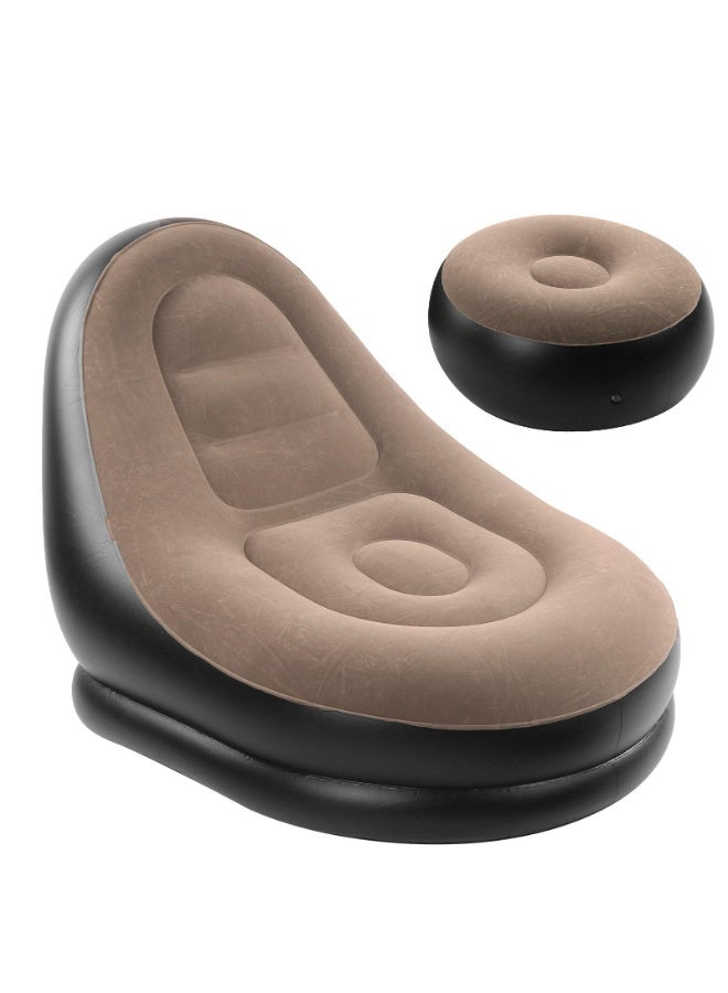 Flushrenic Adult inflatable chair, portable inflatable chair with footstool, plush surface inflatable sofa, waterproof inflatable chair, comfortable camping inflatable sofa (coffee-colored, without pump) - Image 1