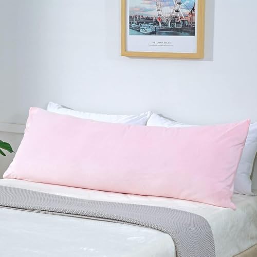 Cottonfry Ultra Soft Velvet Body Pillow Cover/Case Pillowcase with Hidden Zipper, Zippered Body Pillow Case (Pink, 20x54) - Image 1