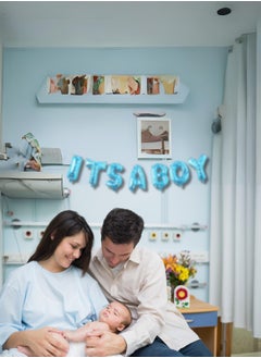 INSX INSX ITS A BOY Foil Letter Balloons in Blue and White - 16 Inch Size - Cute and Fun Baby Shower Decorations (Blue Color with White Star Design)  - Image 3