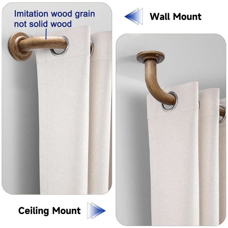 UNCONSIL Wood Curtain Rods for Windows: 1 Inch Diameter Heavy Duty Adjustable Curtain Rod 48" to 84", Wood Grain Pattern Blackout Wrap Around Window Rod for Indoor and Outdoor,All Metal - Image 2