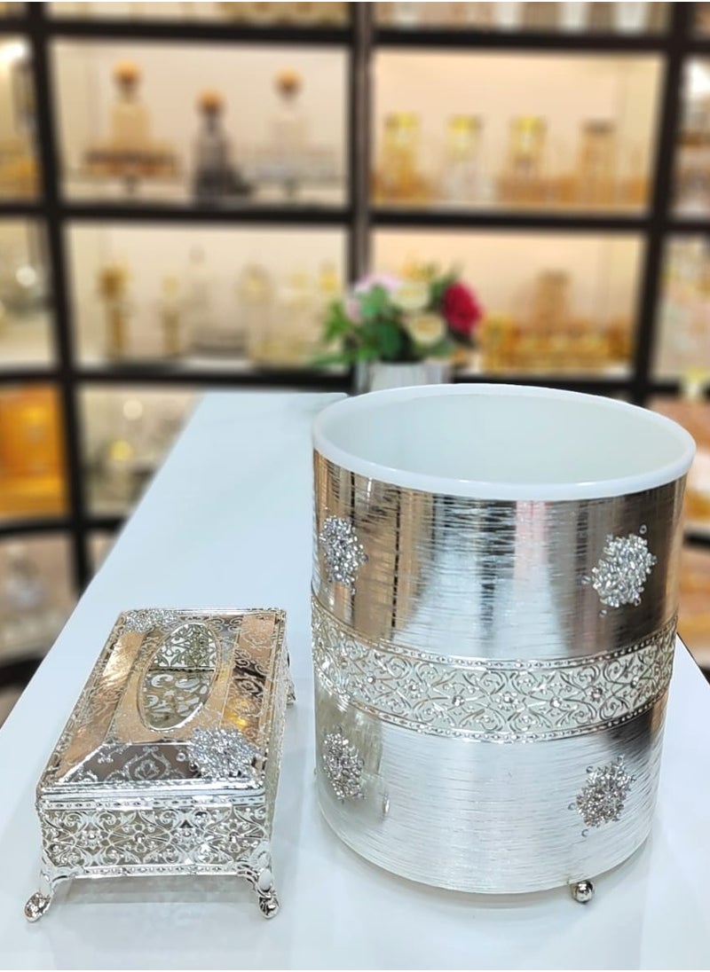 Generic Dustbin With Tissue Box Crafted From High Quality Metal Perfect For Home Office Dining Room Study Keep Your Space Tidy And Stylish With This Convenient All In One Solution 