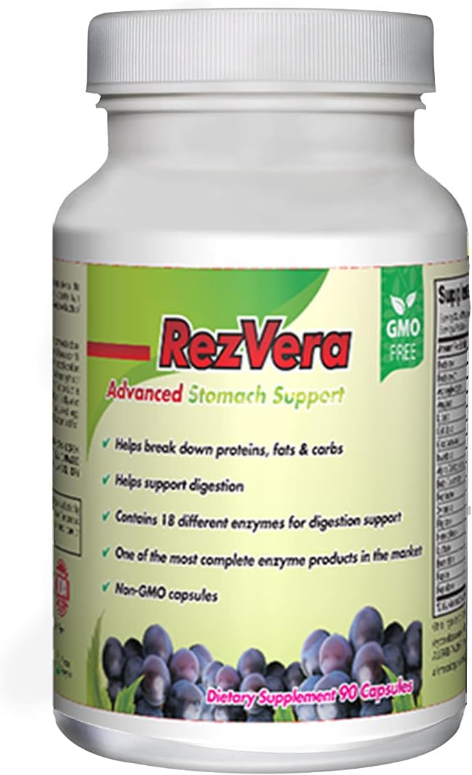 RezVera 1 Best All Natural Digestive Supplement for IBS Irritable Bowel Syndrome Stomach Bloating Gas Diarrhea Heartburn Acid Reflux Constipation Indigestion  RezVera 90 Capsules - Image 1