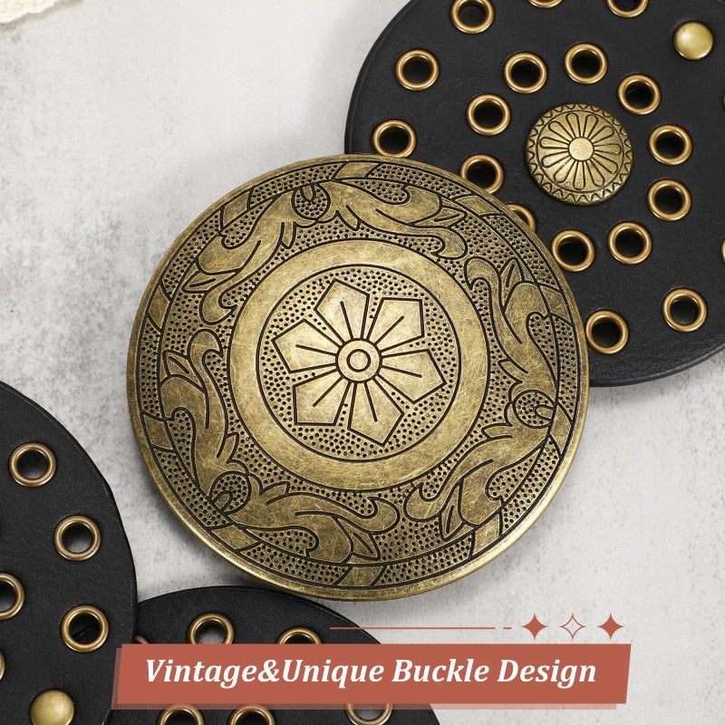 WERFORU Women Wide Western Disc Belt Cowgirl Boho Leather Belt for Jeans Dress - Image 5