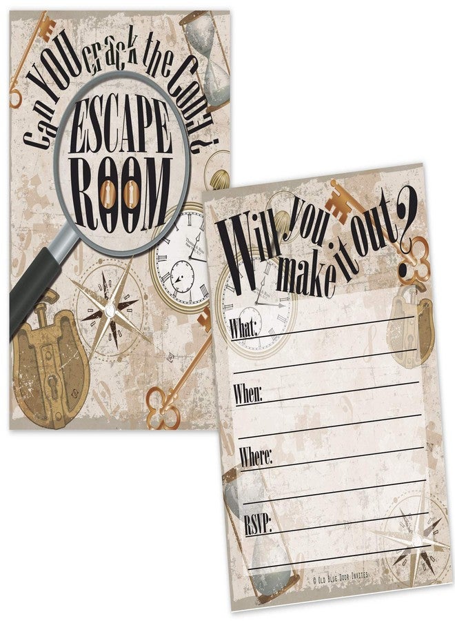 أولد بلو دور إنفايتس دعوات غرفة الهروب (20 دعوة مع أظرف) - دعوات لعبة ألغاز غامضة للأطفال والكبار - لعبة البحث عن الكنز - Image 2