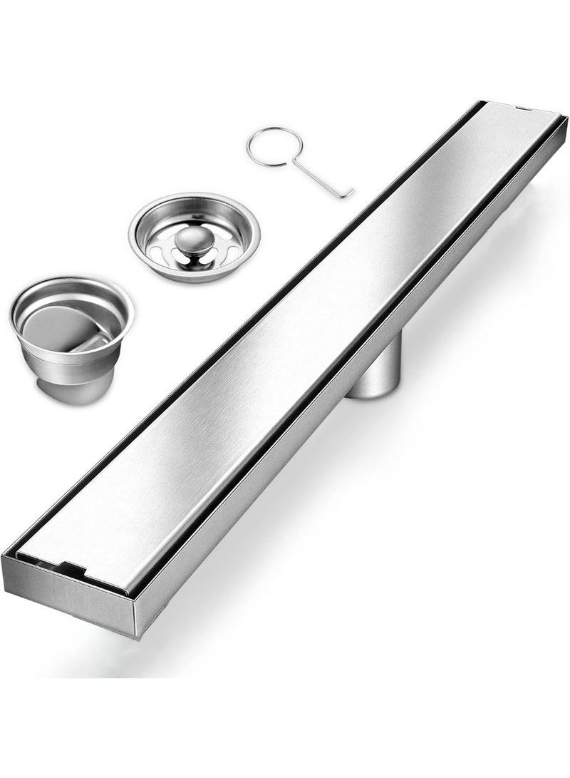 غطاء لبلاعة للصرف او للشور و مقاوم للصدأ - مصفاه دش مخفيه بلاطه مستطيل فضي 8 * 60سم - دش مستقيم لتصفة المياه ، طقم تصريف المياه الحمام مصنوع من الفولاذ المقاوم للصدأ 304 والنيكل المصقول دش مستطيل - Image 1