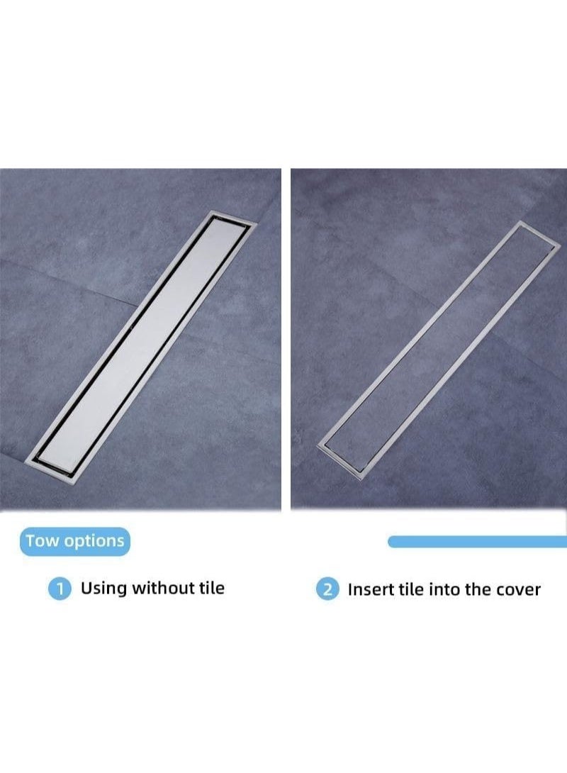 غطاء لبلاعة للصرف او للشور و مقاوم للصدأ - مصفاه دش مخفيه بلاطه مستطيل فضي 8 * 60سم - دش مستقيم لتصفة المياه ، طقم تصريف المياه الحمام مصنوع من الفولاذ المقاوم للصدأ 304 والنيكل المصقول دش مستطيل - Image 2