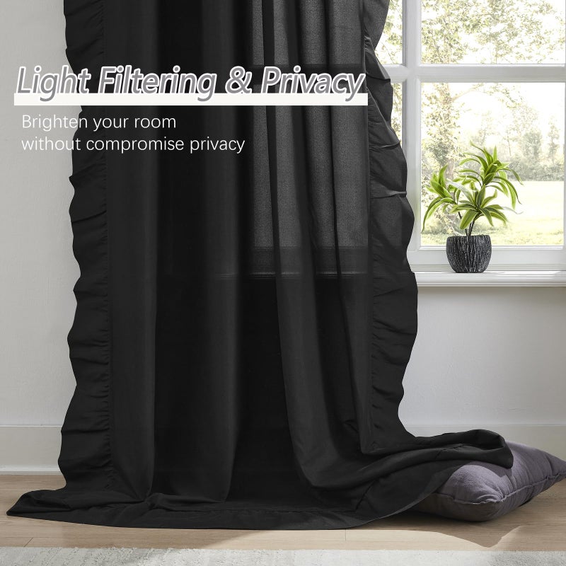 SEEKRIGHT Black Ruffle Curtains 84 Inches Long 2 Panels for Bedroom Living Room Rod Pocket Light Filtering Classic Victorian Gothic Ruffle Curtains for Modern Window Drapes Privacy Decor Soft Touch Fabric 52x84 - Image 5