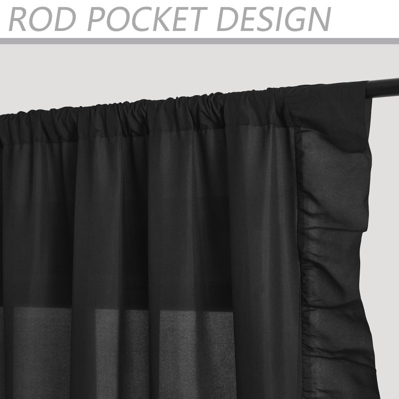 SEEKRIGHT Black Ruffle Curtains 84 Inches Long 2 Panels for Bedroom Living Room Rod Pocket Light Filtering Classic Victorian Gothic Ruffle Curtains for Modern Window Drapes Privacy Decor Soft Touch Fabric 52x84 - Image 3